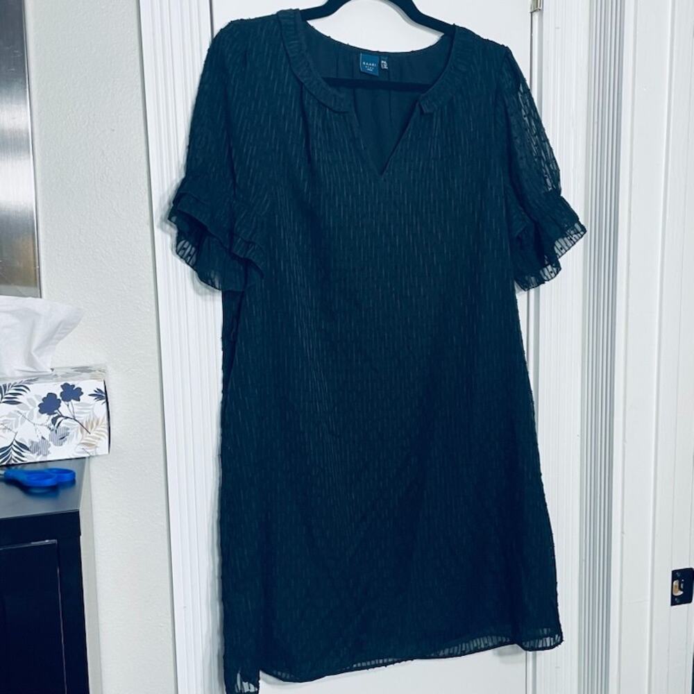 Kaari Blue Lined Short Sheer Ruffle Sleeve Shift Dress PXL Polka Dot Textured